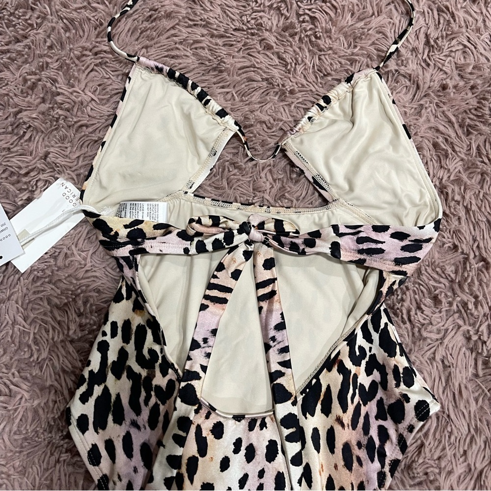 GOOD American Ruched Halter One-Piece Swimsuit in Cheetah Rose Print - Picture 8 of 10